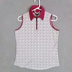 BELYN KEY WOMENS GOLF SHIRT SIZE S WHITE RED DESIGN